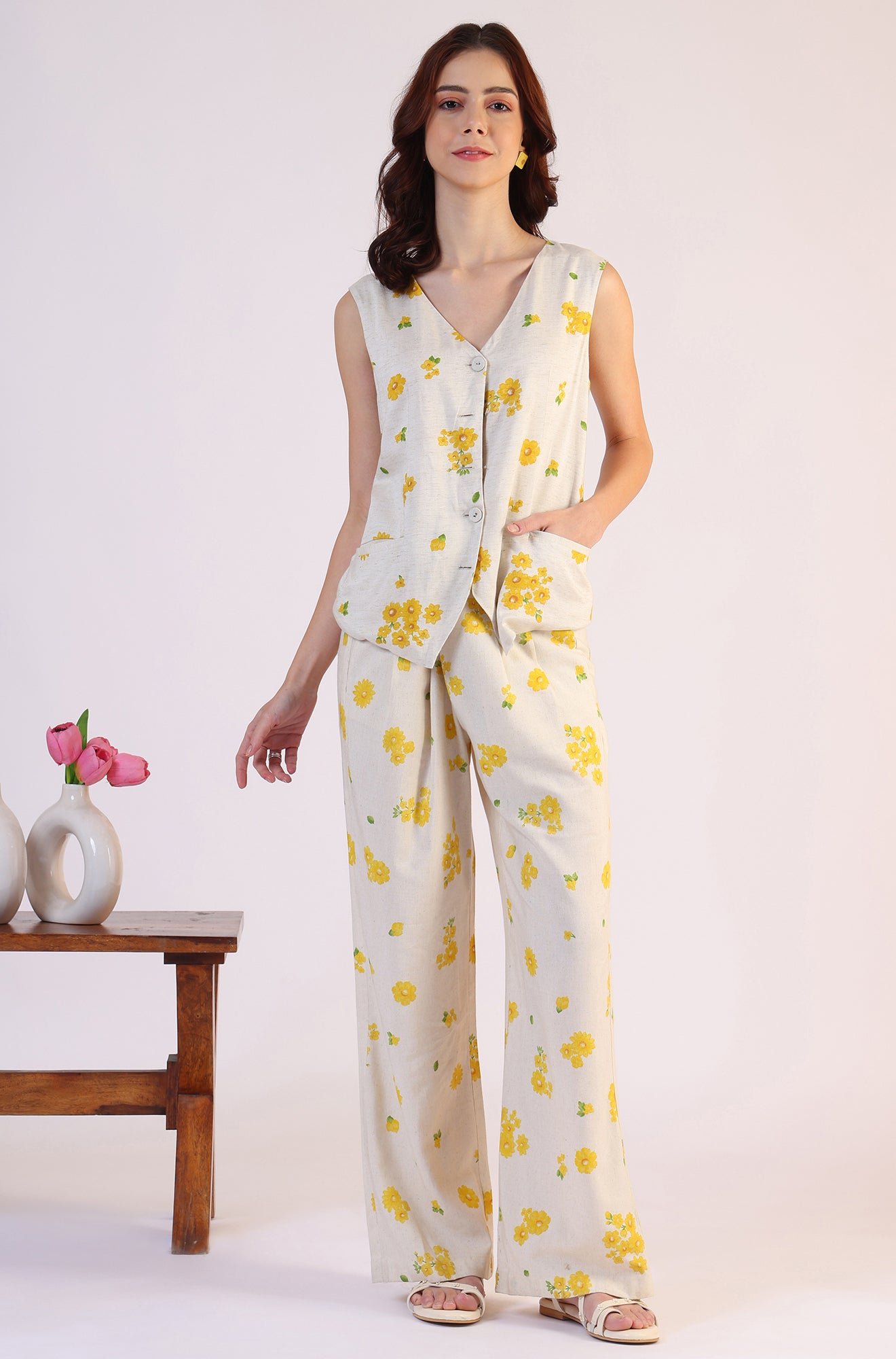 Floral Printed Rayon Top & Parallel Pant Co-Ord Set - Image 9